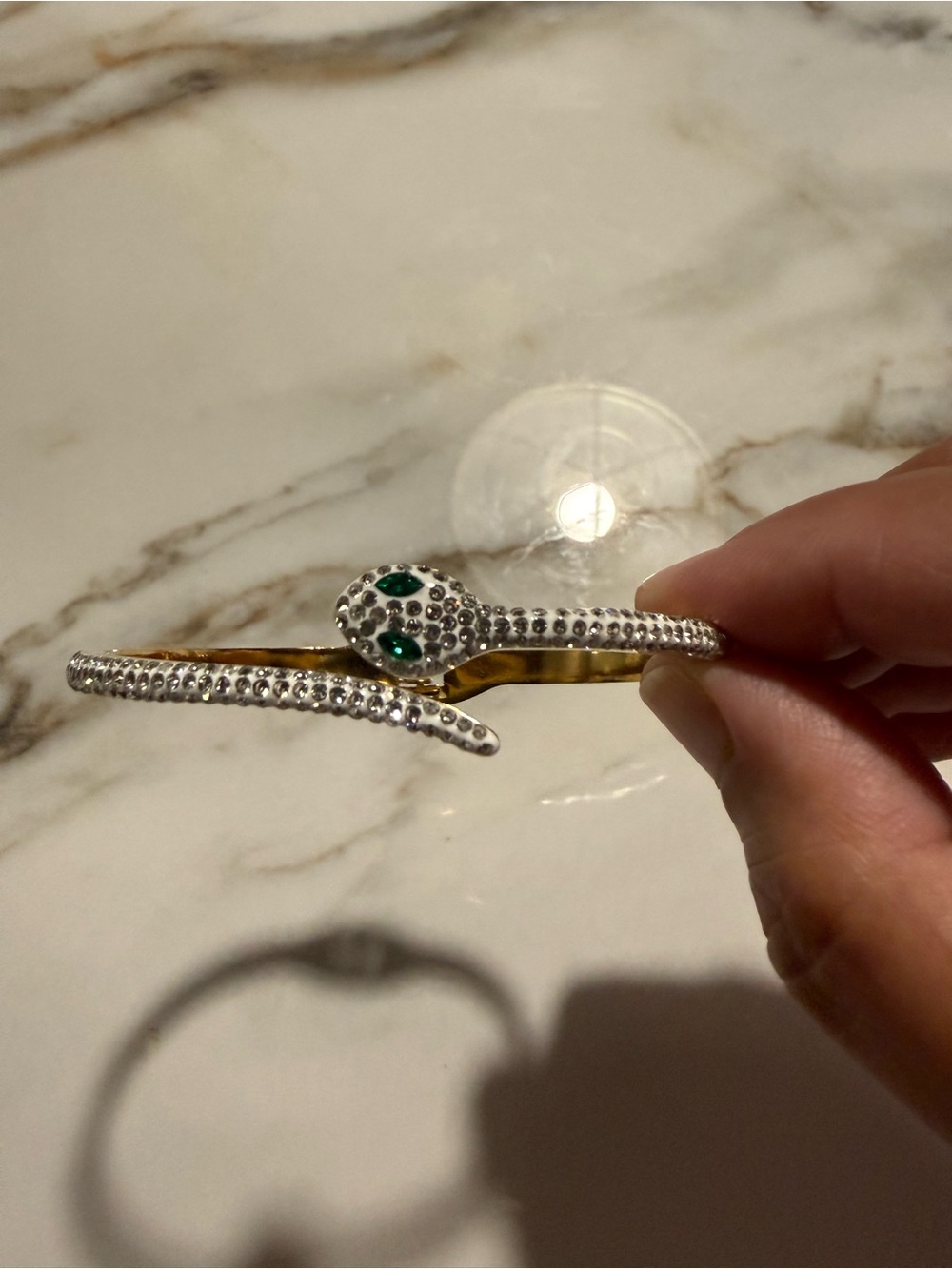 eye candy Gold-Tone Snake Bracelet with Silver Crystals and Green Eyes